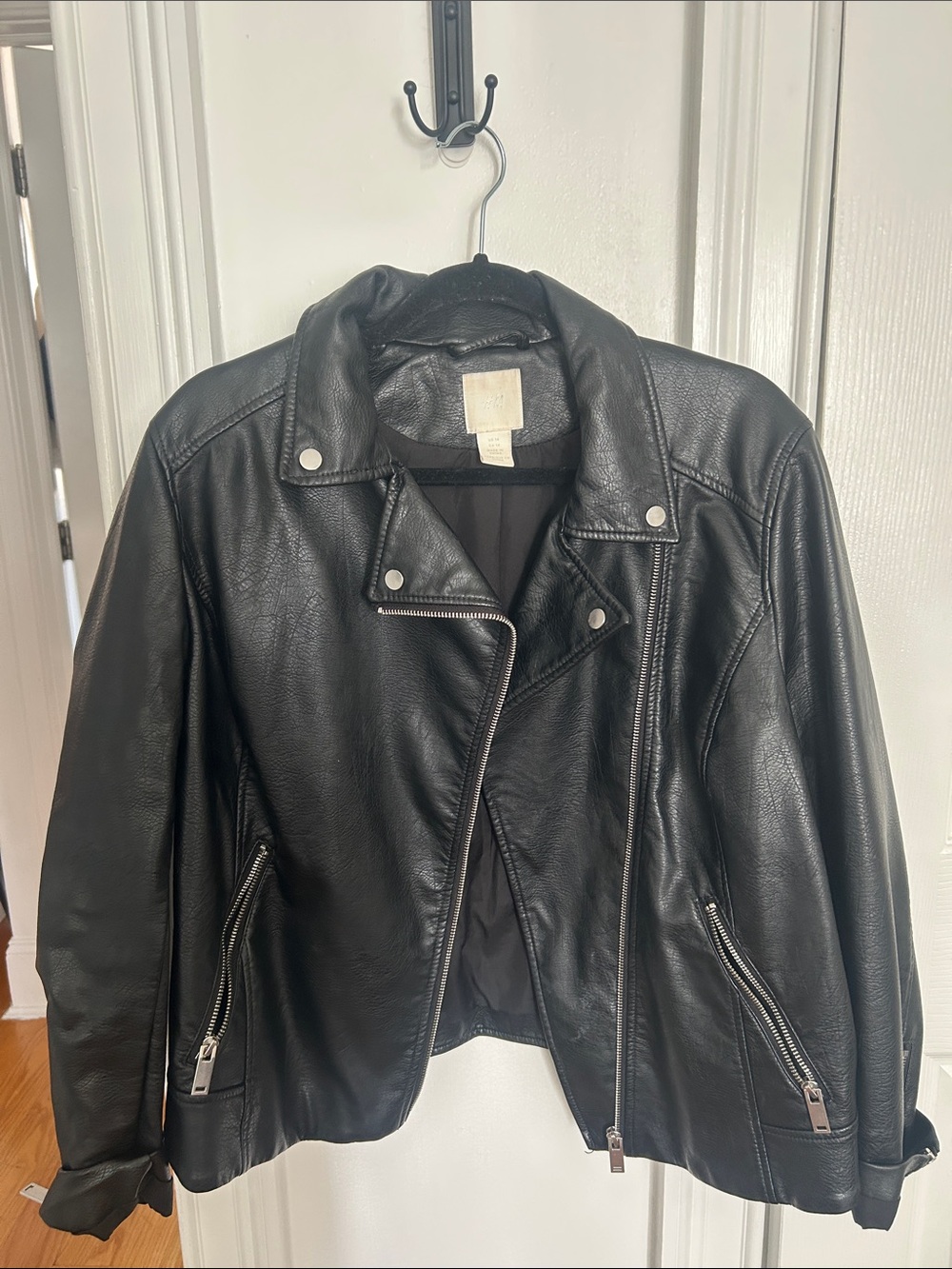 H&M Black Faux Leather Asymmetric Moto Jacket
